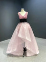 Pink V-neck Hi Lo Beading Sequins Prom Dress