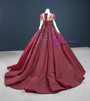 Burgundy Long Sleeve Beading Ball Gown Prom Dress