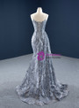 Gray Spaghetti Straps Appliques Pearls Prom Dress