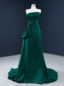 Dark Green Satin Pleats Beading Prom Dress