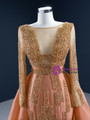 Heavy Beading Orange Long Sleeve Beading Sequins Prom Dress