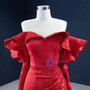 Red Satin Long Sleeve Beading Prom Dress With Split