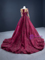 Burgundy Mermaid Long Sleeve Appliques Beading Prom Dress