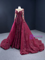 Burgundy Mermaid Long Sleeve Appliques Beading Prom Dress