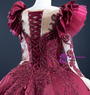 Burgundy Ball Gown Satin Long Sleeve Appliques Beading Prom Dress