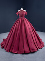 Burgundy Satin Halter Beading Ball Gown Prom Dress
