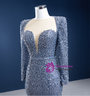 Sexy Mermaid Gray Sequins Pearls Long Sleeve Prom Dress
