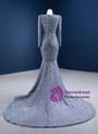 Sexy Mermaid Gray Sequins Pearls Long Sleeve Prom Dress