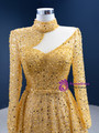 Gold Sequins Long Sleeve High Neck Prom Dress