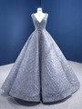 Fashion Silver Sequins Pearls V-neck Prom Dress