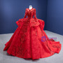 Red Lace Sequins Appliques Long Sleeve Prom Dress