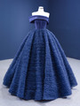 Navy Blue Tulle Pleats Ball Gown Prom Dress