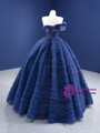 Navy Blue Tulle Pleats Ball Gown Prom Dress