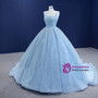 Blue Tulle Straps Beading Sequins Prom Dress