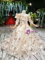 Champagne Tulle Sequins Embrodiery Appliques Flower Girl Dress