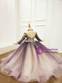 Purple Tulle Sequins Long Sleeve Backless Flower Girl Dress