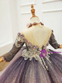 Purple Tulle Sequins Long Sleeve Backless Flower Girl Dress