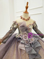 Purple Tulle Sequins Long Sleeve Backless Flower Girl Dress