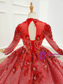 Red Sequins Long Sleeve Backless Beading Crystal Flower Girl Dress