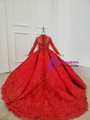 Red Ball Gown Appliques Beading Long Sleeve Flower Girl Dress