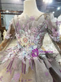 Champagne Gray Long Sleeve Tulle Appliques Flower Girl Dress
