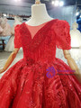 Red Sequins Cap Sleeve Beading Flower Girl Dress