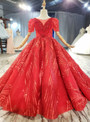 Red Sequins Cap Sleeve Beading Flower Girl Dress