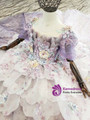 Purple Tulle Sequins Short Sleeve Appliques Flower Girl Dress