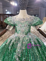 Green Sequins Puff Sleeve Appliques Flower Girl Dress