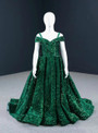 Green Sequins Off the Shoulder Flower Girl Dress