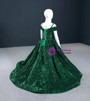 Green Sequins Off the Shoulder Flower Girl Dress