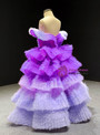 Purple Tulle Tiers Off the Shoulder Flower Girl Dress