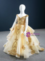 Gold Ball Gown Sequins Appliques Off the Shoulder Flower Girl Dress