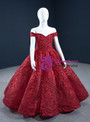 Burgundy Lace Sequins Appliques Off the Shoulder Flower Girl Dress