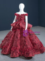 Burgundy Off the Shoulder 3D Appliques Flower Girl Dress