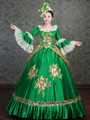 Green Satin Square Long Sleeve Appliques Rococo Baroque Dress