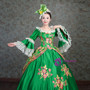 Green Satin Square Long Sleeve Appliques Rococo Baroque Dress