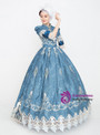Blue Lace High neck Short Sleeve Victorian Antonietta Dress