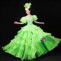 Fluorescent Green Organza Tiers Appliques Baroque Victorian Dress