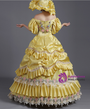 Yellow Satin Pleats 3D Flower Rococo Baroque Dress