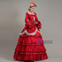Red Satin Long Sleeve Appliques Tiers Antonietta Rococo Dress