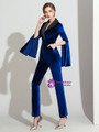 Royal Blue Long Sleeve V-neck Jumpsuits With Pocket
