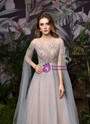 Sexy Gray Tulle Beading Handwork Prom Dress