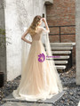 Champagne Illusion Tulle Beading Handwork Prom Dress
