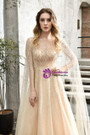 Champagne Illusion Tulle Beading Handwork Prom Dress