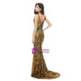 Green Mermaid Deep V-neck Gold Sequins Prom Dress