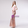 Pink Mermaid V-neck Sequins Velvet Pleats Prom Dress