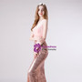 Pink Mermaid V-neck Sequins Velvet Pleats Prom Dress