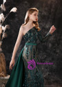 Dark Green Mermaid Sequins Satin Long Sleeve Prom Dress With Detachable Train