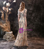 Dark Champagne Tulle Embroidery Sequins Puff Sleeve Prom Dress